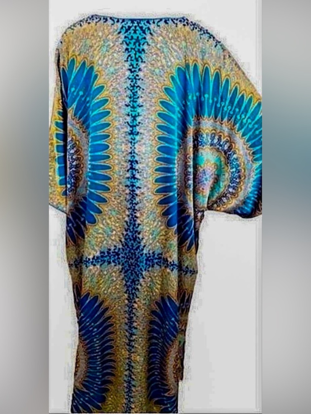 Oscar de la Renta Blue Gold Mandala Zip Front‎ V-Neck 2 Pocket Caftan  SZ 2X NEW - Picture 3 of 15